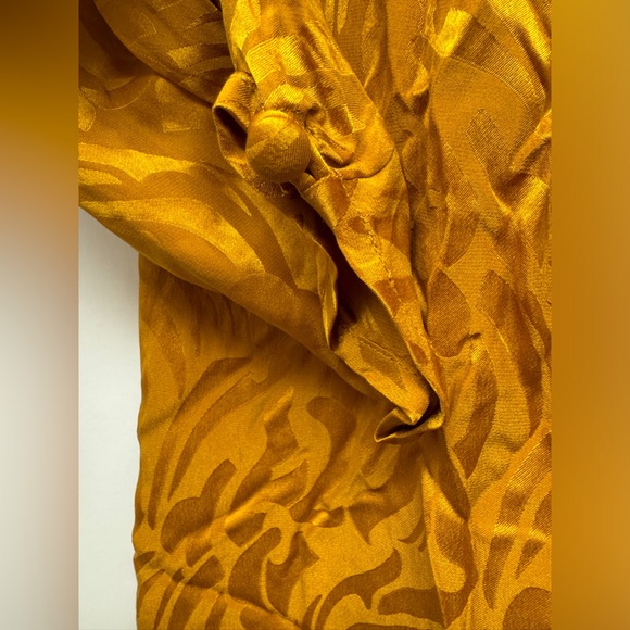 Vintage Pat Argent mustard yellow silk dress faux wrap mini - Picture 7 of 10